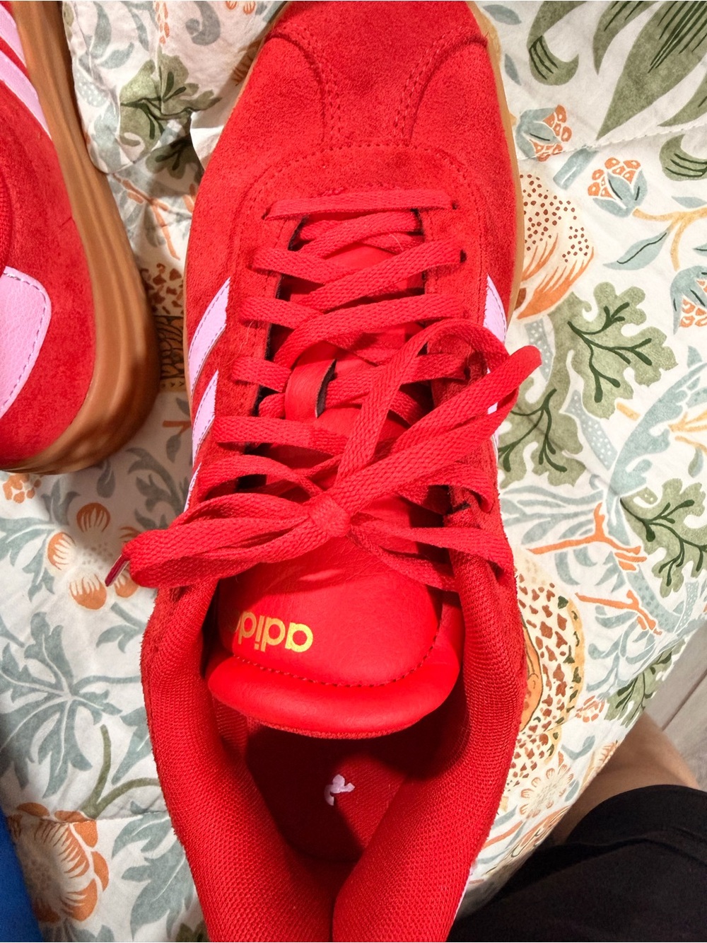 adidas Red Suede Kids' Lace-Up Sneakers with White Stripes